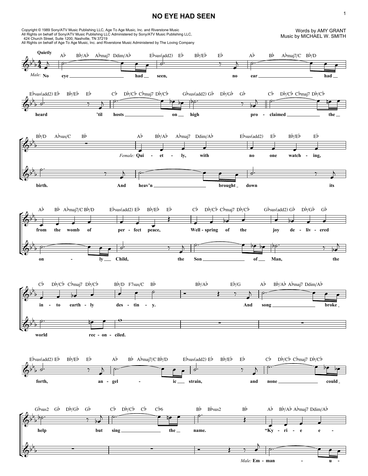 Amy Grant No Eye Had Seen Sheet Music Notes & Chords for Melody Line, Lyrics & Chords - Download or Print PDF