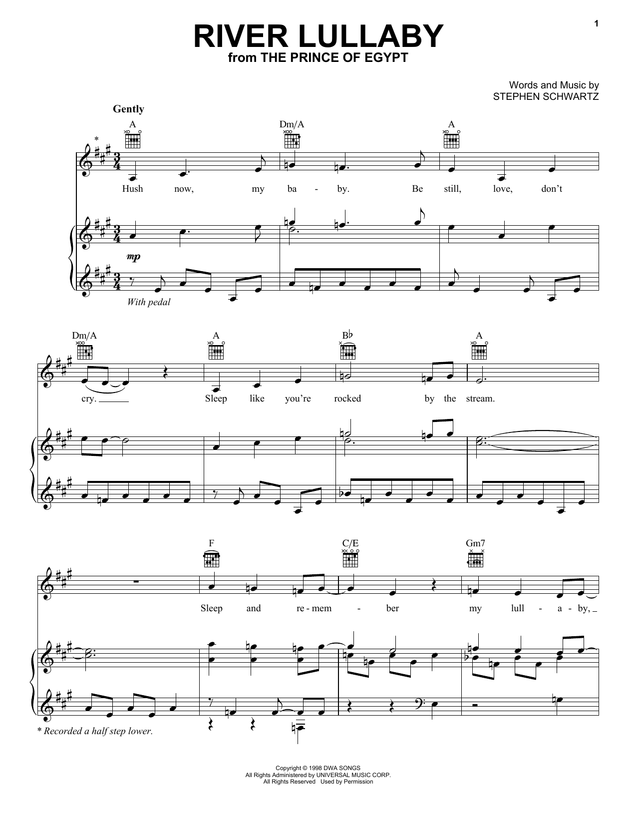 Amy Grant River Lullaby (from The Prince Of Egypt) Sheet Music Notes & Chords for Piano, Vocal & Guitar (Right-Hand Melody) - Download or Print PDF