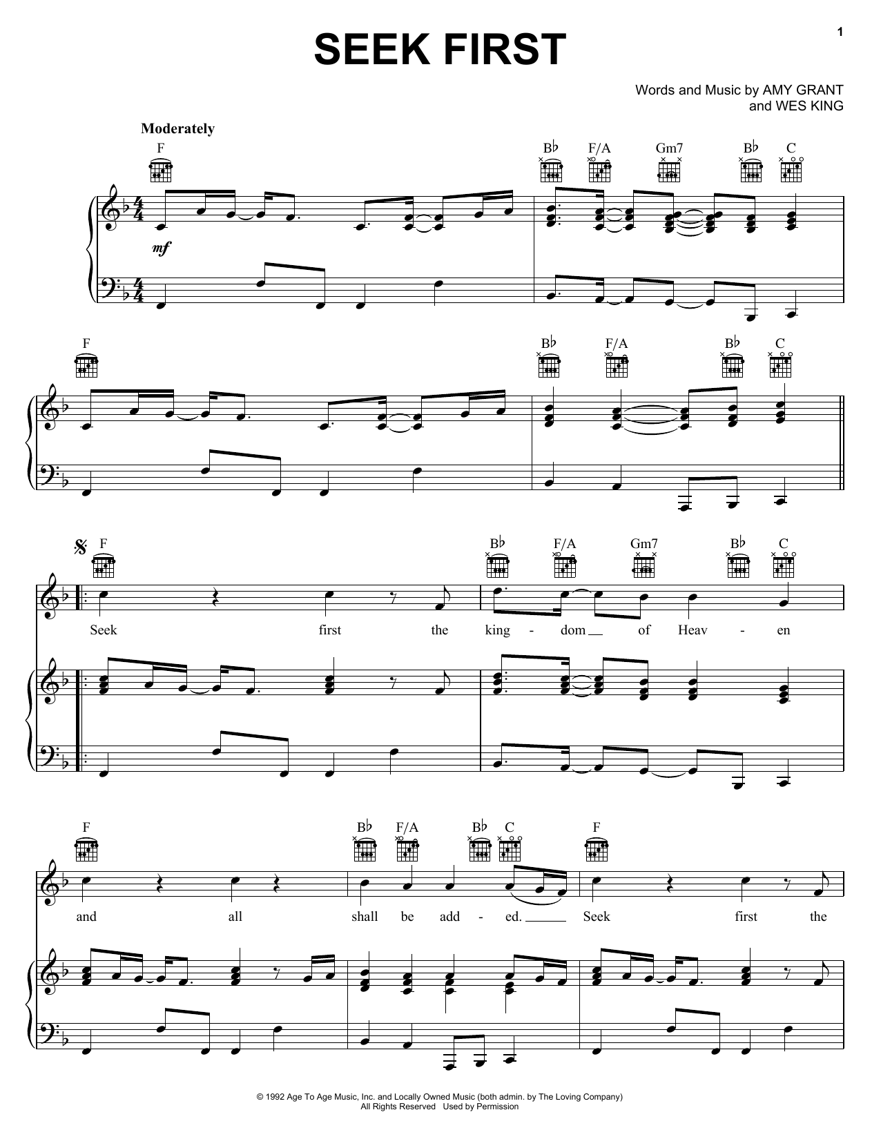 Amy Grant Seek First Sheet Music Notes & Chords for Piano, Vocal & Guitar Chords (Right-Hand Melody) - Download or Print PDF