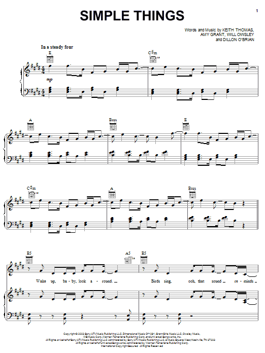 Amy Grant Simple Things Sheet Music Notes & Chords for Easy Piano - Download or Print PDF