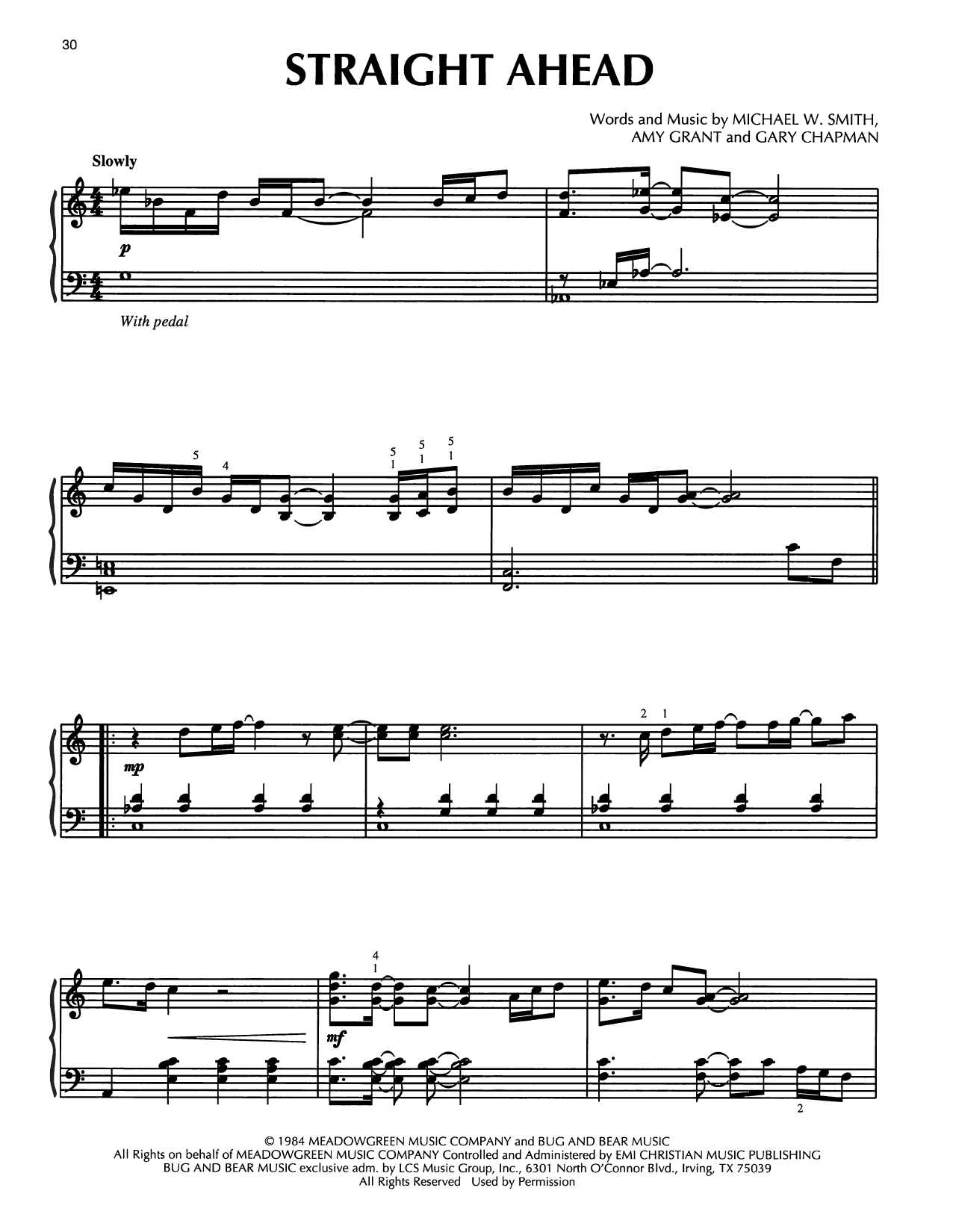 Amy Grant Straight Ahead Sheet Music Notes & Chords for Piano Solo - Download or Print PDF