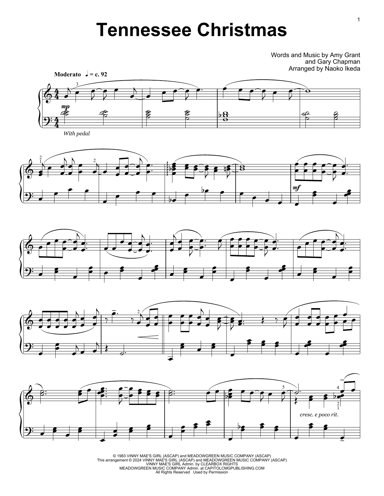 Amy Grant Tennessee Christmas (arr. Naoko Ikeda) Sheet Music Notes & Chords for Educational Piano - Download or Print PDF