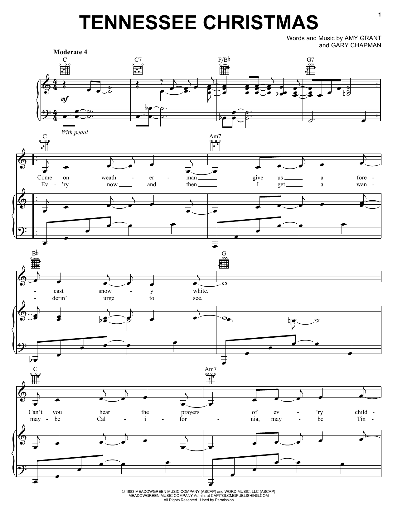 Amy Grant Tennessee Christmas sheet music notes and chords. Download Printable PDF.