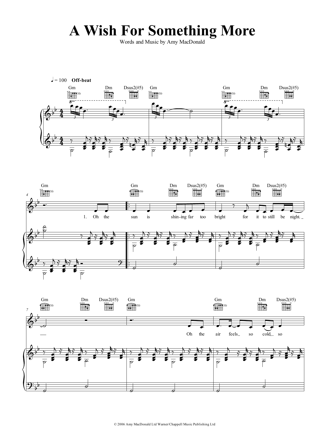 Amy MacDonald A Wish For Something More Sheet Music Notes & Chords for Piano, Vocal & Guitar (Right-Hand Melody) - Download or Print PDF