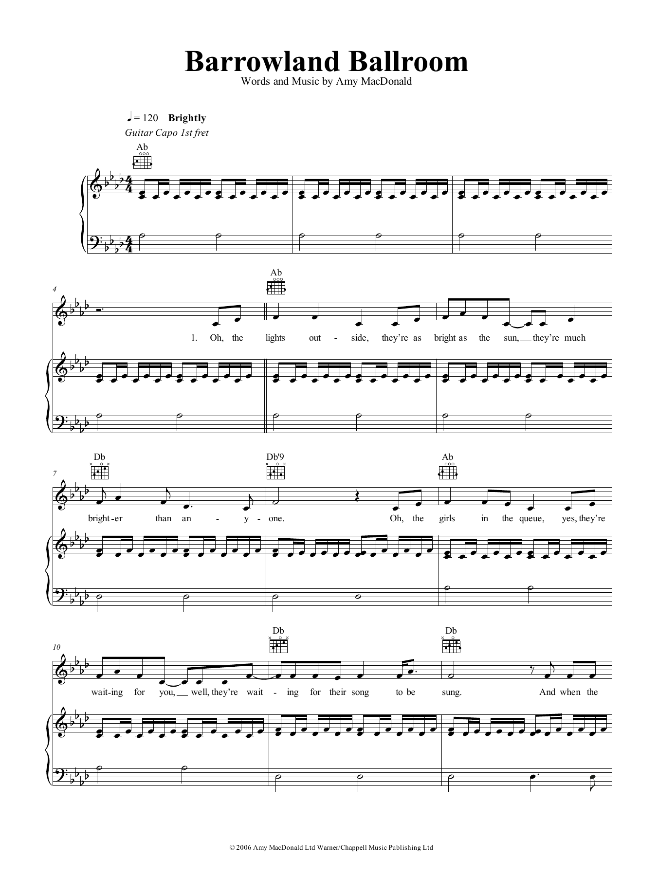 Amy MacDonald Barrowland Ballroom Sheet Music Notes & Chords for Piano, Vocal & Guitar (Right-Hand Melody) - Download or Print PDF