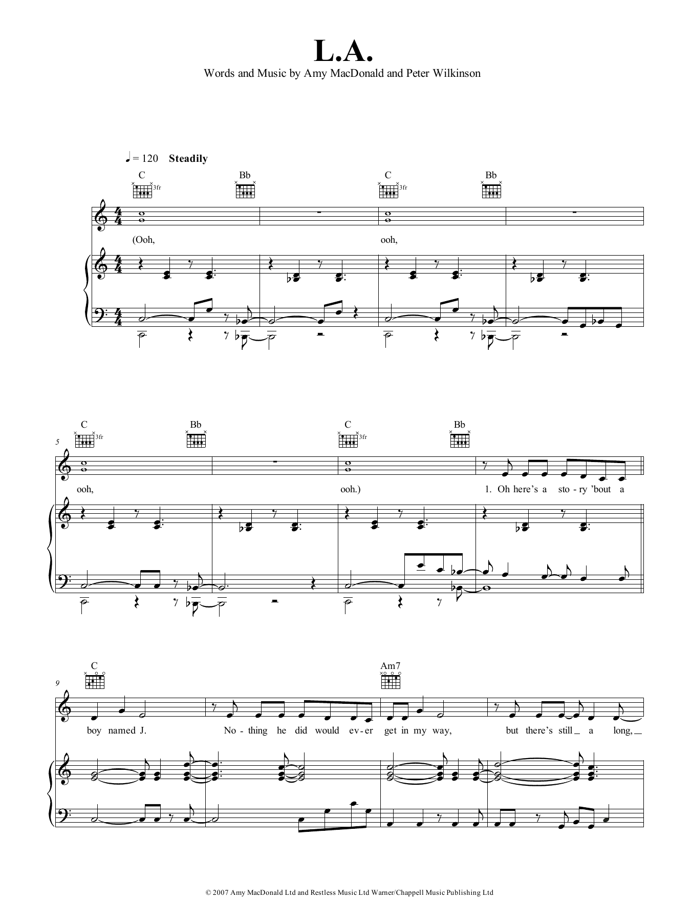 Amy MacDonald L.A. Sheet Music Notes & Chords for Piano, Vocal & Guitar (Right-Hand Melody) - Download or Print PDF