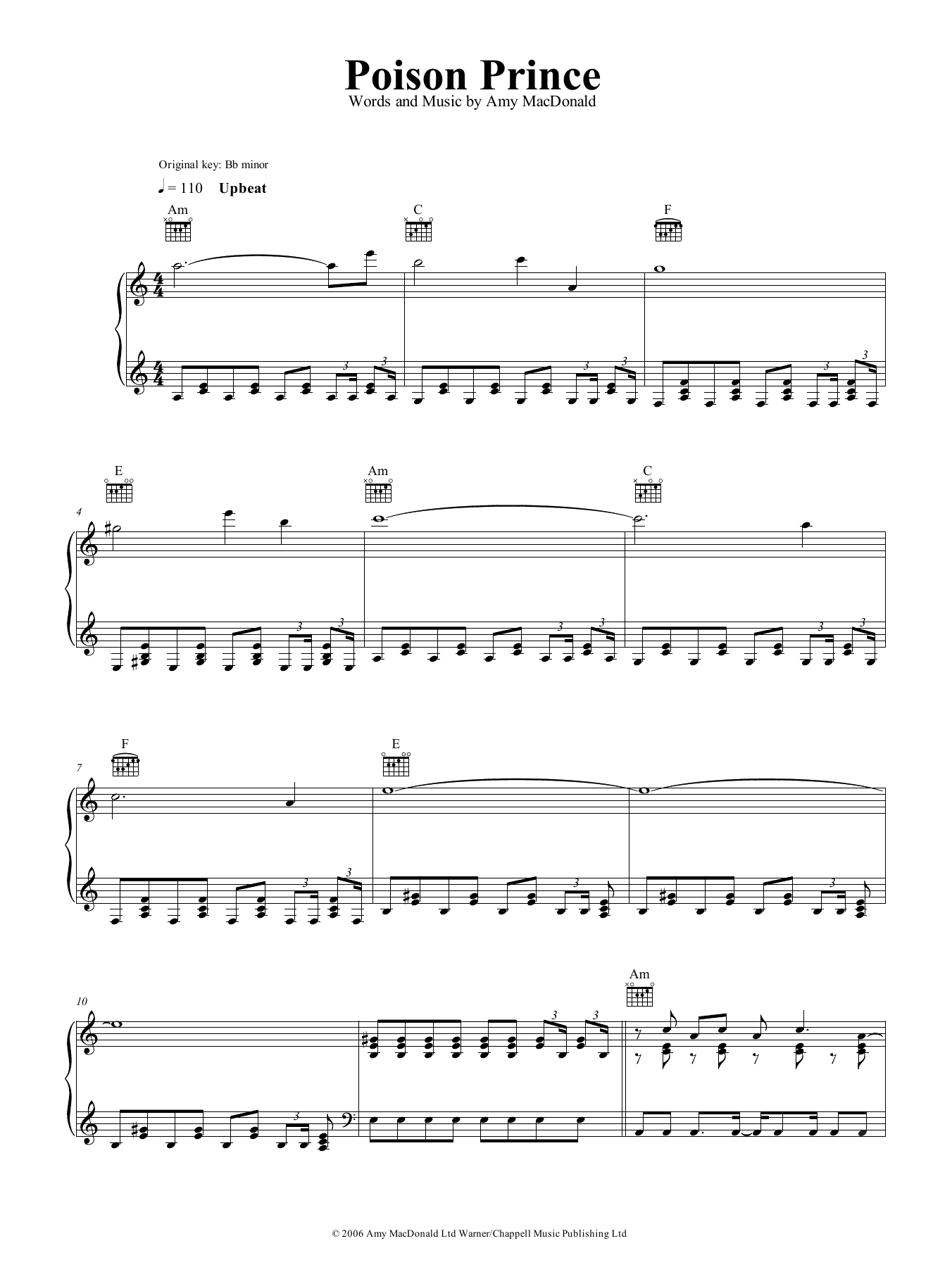 Amy MacDonald Poison Prince Sheet Music Notes & Chords for Piano, Vocal & Guitar (Right-Hand Melody) - Download or Print PDF