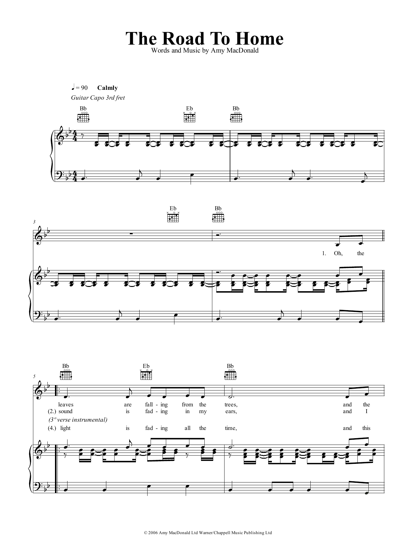 Amy MacDonald The Road To Home Sheet Music Notes & Chords for Piano, Vocal & Guitar (Right-Hand Melody) - Download or Print PDF