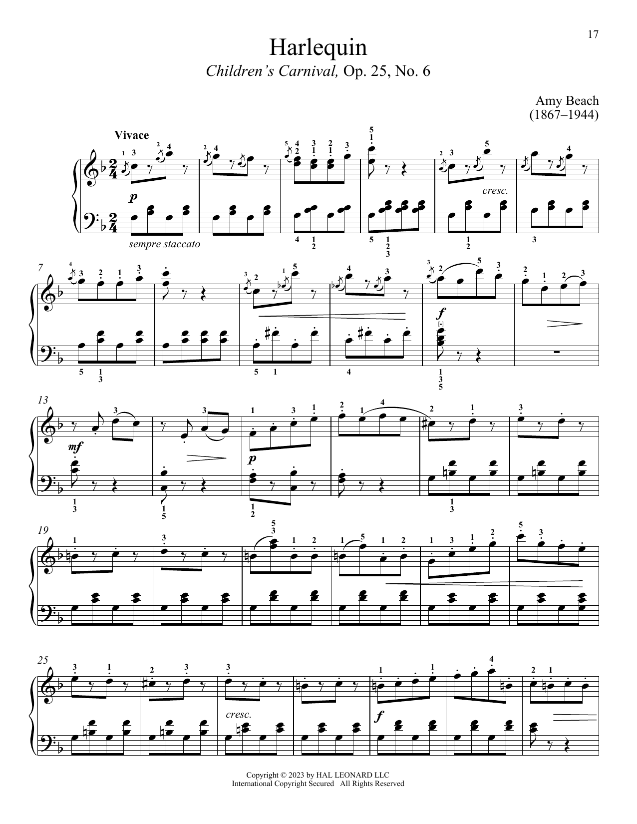 Amy Marcy Beach Harlequin Sheet Music Notes & Chords for Piano Solo - Download or Print PDF