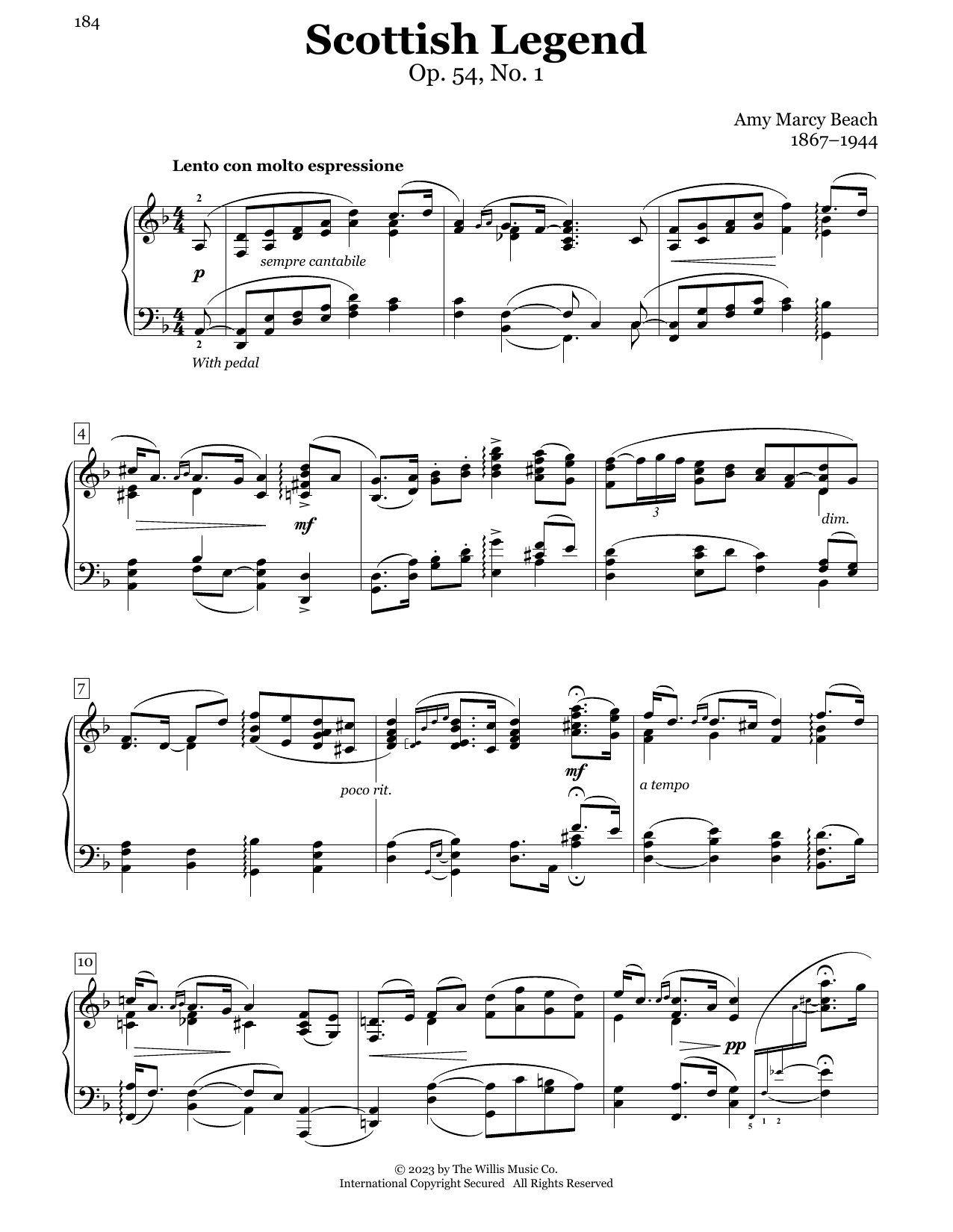 Amy Marcy Beach Scottish Legend, Op. 54, No. 1 Sheet Music Notes & Chords for Educational Piano - Download or Print PDF
