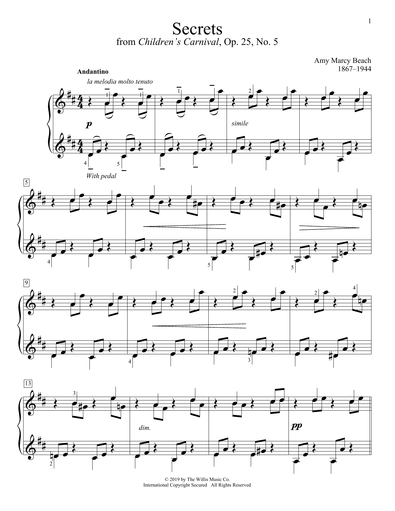 Amy Marcy Beach Secrets Sheet Music Notes & Chords for Educational Piano - Download or Print PDF