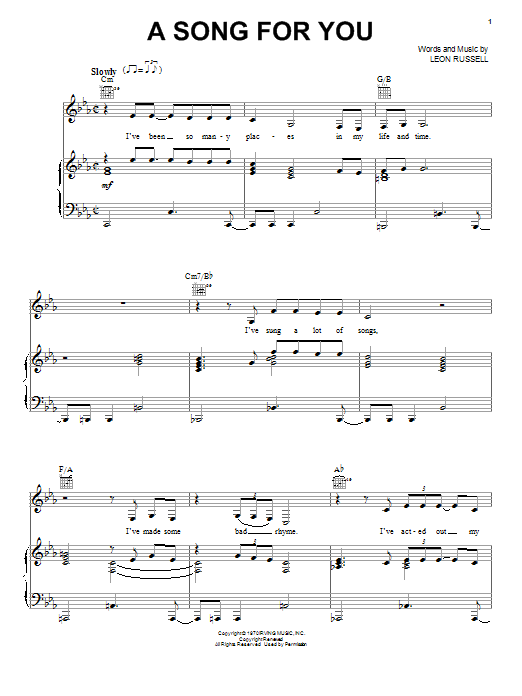 Amy Winehouse A Song For You Sheet Music Notes & Chords for Piano, Vocal & Guitar (Right-Hand Melody) - Download or Print PDF