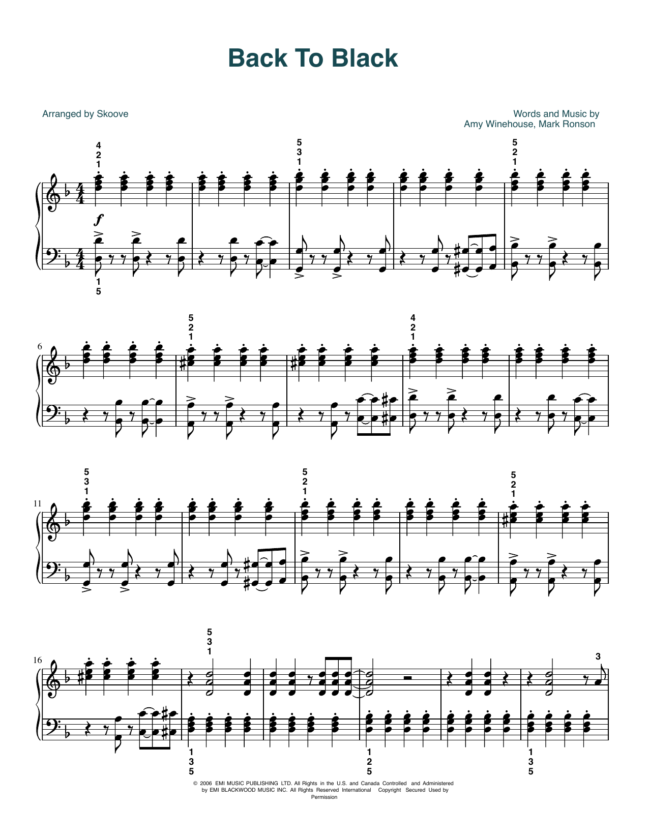 Amy Winehouse Back To Black (arr. Skoove) Sheet Music Notes & Chords for Easy Piano - Download or Print PDF