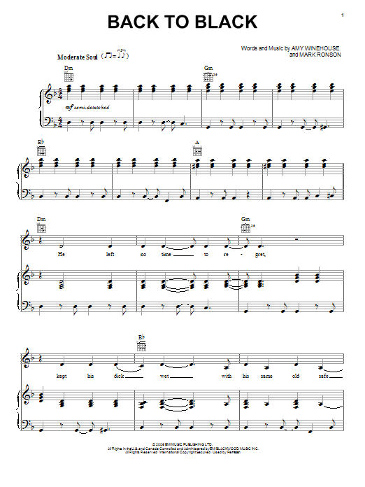 Amy Winehouse Back To Black Sheet Music Notes & Chords for Piano, Vocal & Guitar - Download or Print PDF