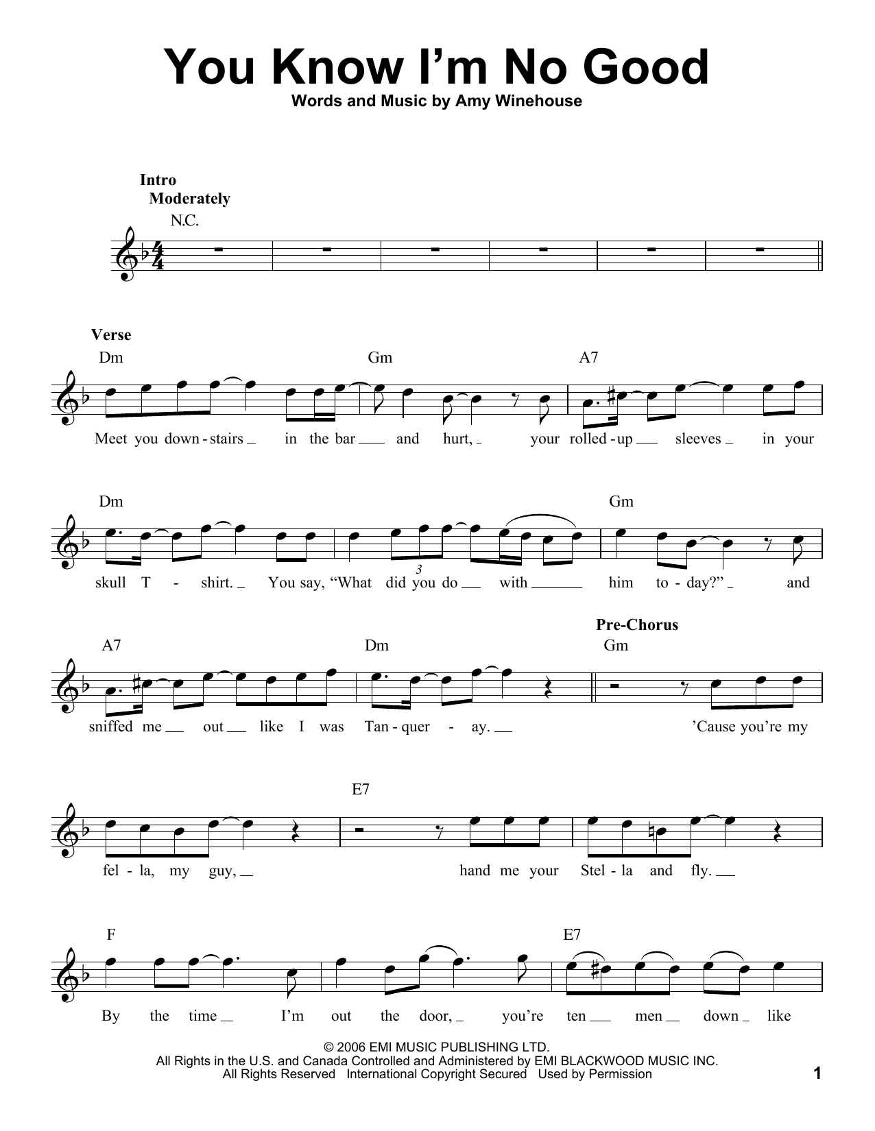 Amy Winehouse featuring Ghostface Killah You Know I'm No Good Sheet Music Notes & Chords for Voice - Download or Print PDF