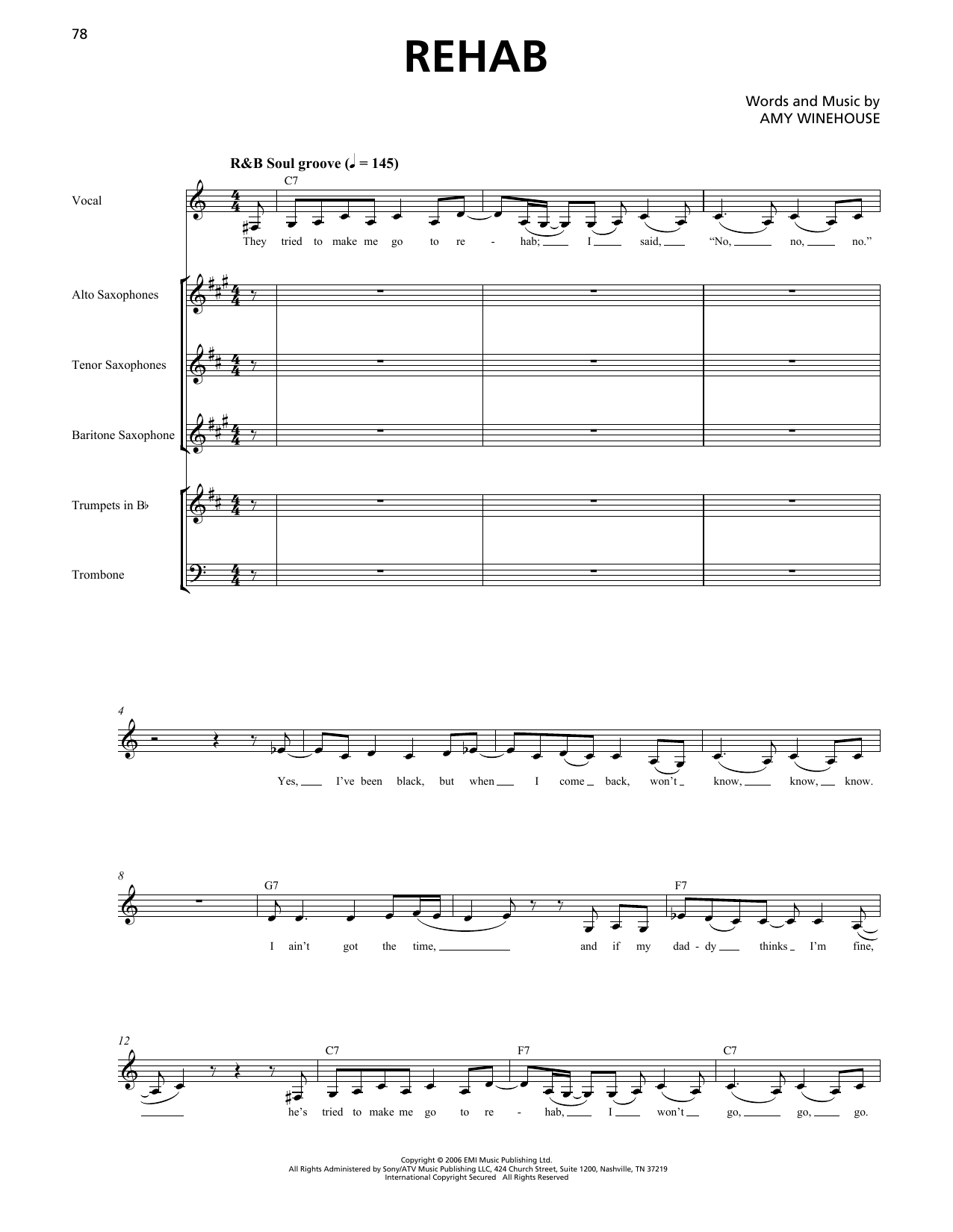 Amy Winehouse Rehab (Horn Section) Sheet Music Notes & Chords for Transcribed Score - Download or Print PDF