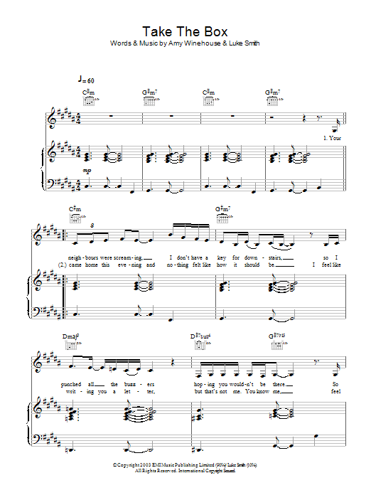 Amy Winehouse Take The Box Sheet Music Notes & Chords for Piano, Vocal & Guitar - Download or Print PDF