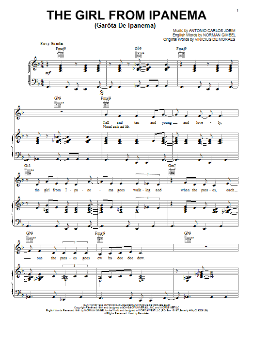 Amy Winehouse The Girl From Ipanema (Garôta De Ipanema) Sheet Music Notes & Chords for Piano, Vocal & Guitar (Right-Hand Melody) - Download or Print PDF