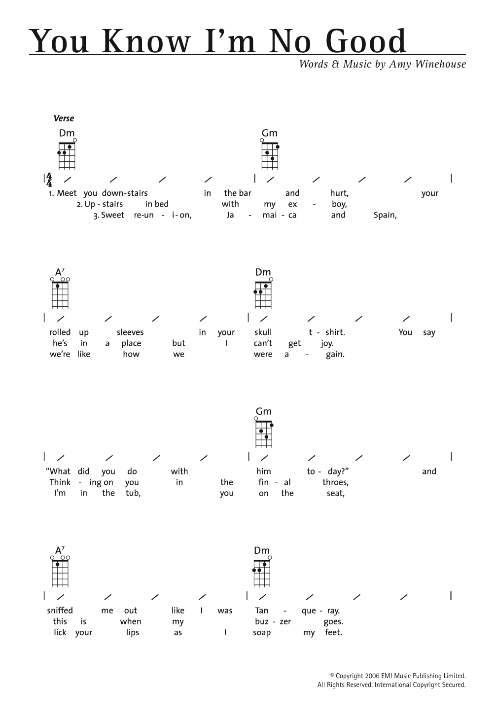 Amy Winehouse You Know I'm No Good Sheet Music Notes & Chords for Piano, Vocal & Guitar - Download or Print PDF