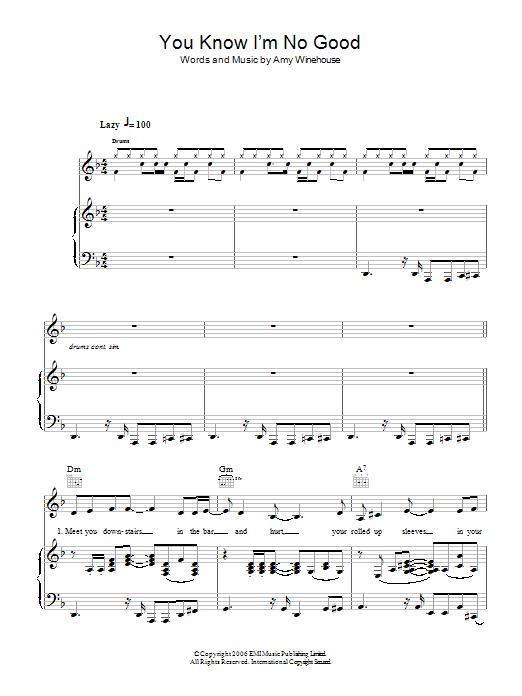 Amy Winehouse You Know I'm No Good Sheet Music Notes & Chords for Ukulele with strumming patterns - Download or Print PDF