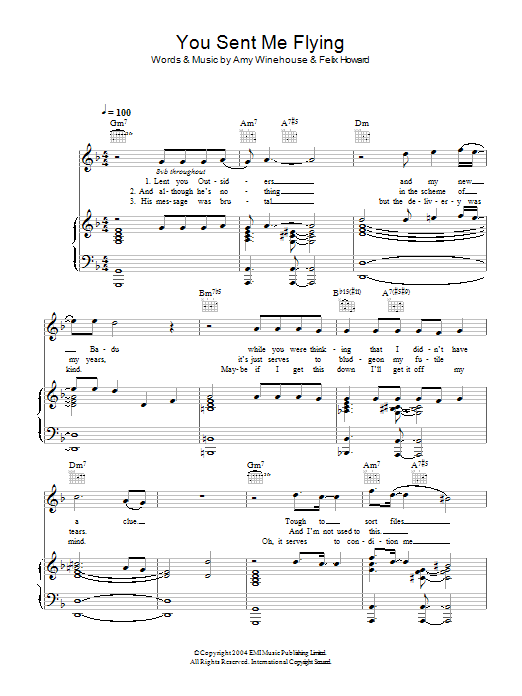Amy Winehouse You Sent Me Flying Sheet Music Notes & Chords for Piano, Vocal & Guitar (Right-Hand Melody) - Download or Print PDF
