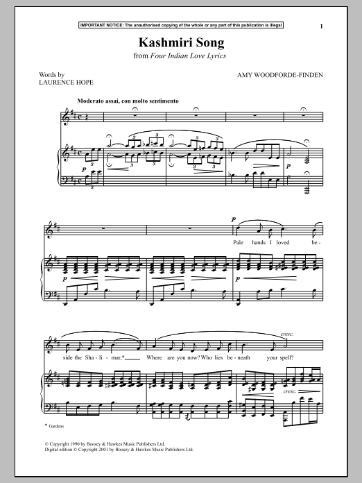 Amy Woodforde-Finden Kashmiri Song from Four Indian Love Lyrics Sheet Music Notes & Chords for Piano & Vocal - Download or Print PDF