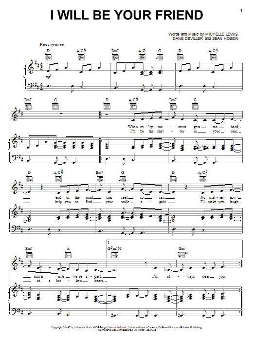 Preview Amy Grant I Will Be Your Friend Pop sheet music, notes and chords for Piano, Vocal & Guitar (Right-Hand Melody), SKU: 68269 I Will Be Your Friend sheet music