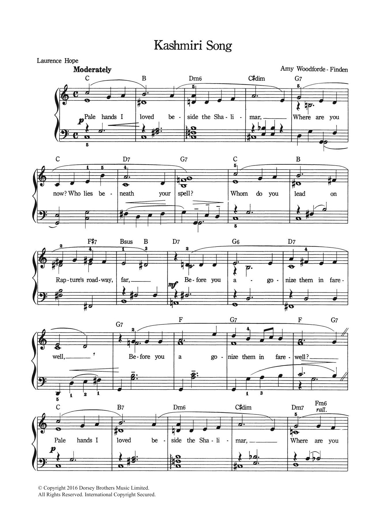 Preview Amy Woodforde-Finden Kashmiri Song Classics sheet music, notes and chords for Piano & Vocal, SKU: 123893 Kashmiri Song sheet music