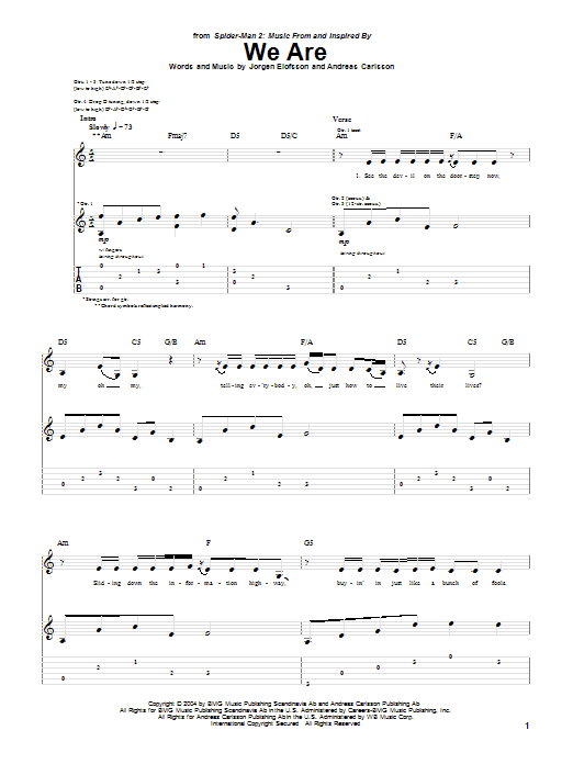 Ana We Are Sheet Music Notes & Chords for Guitar Tab - Download or Print PDF