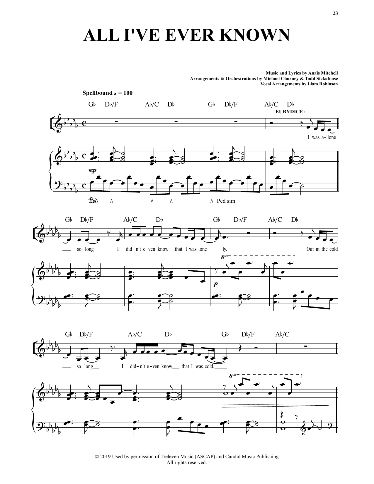 Anais Mitchell All I've Ever Known (from Hadestown) Sheet Music Notes & Chords for Piano & Vocal - Download or Print PDF