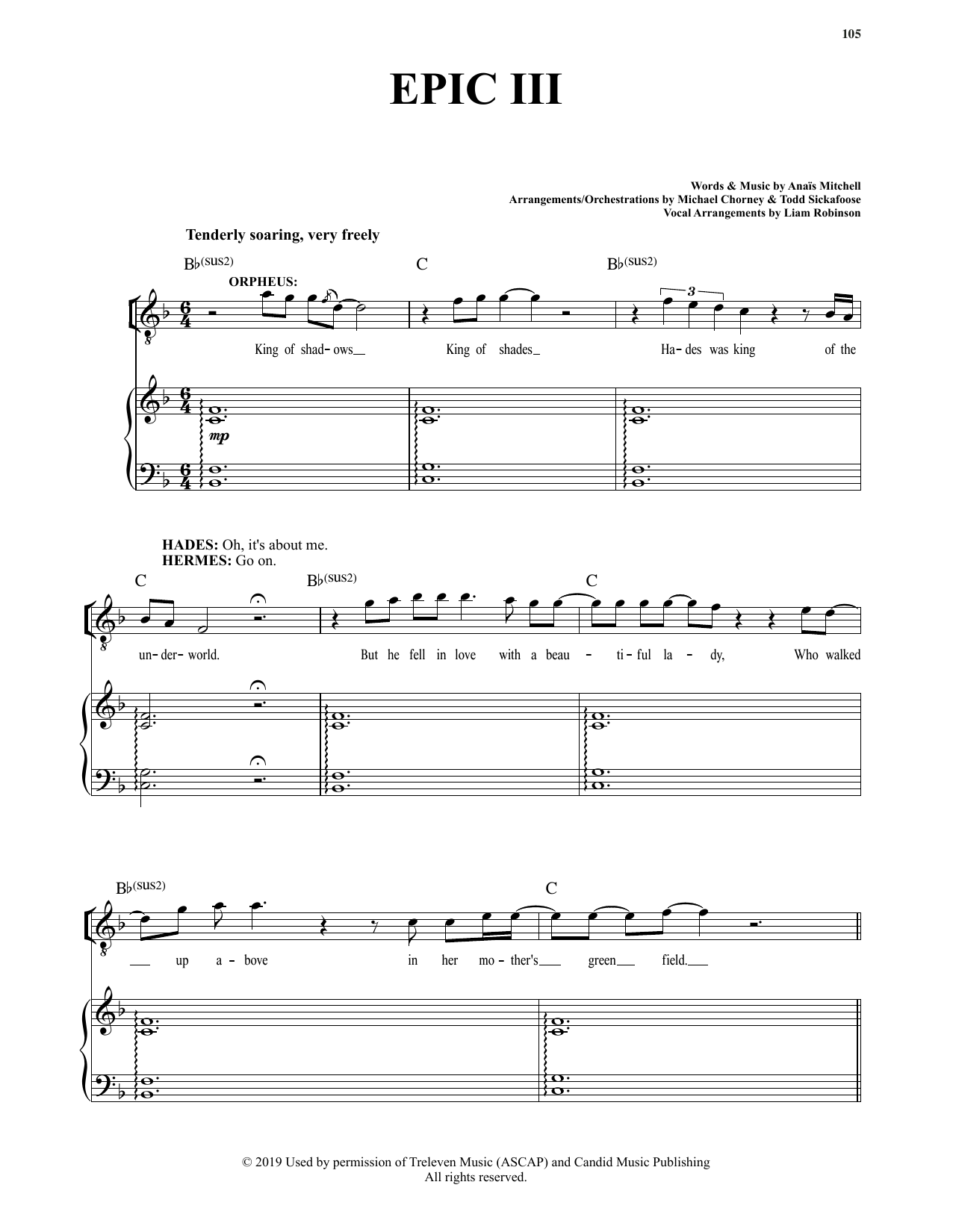 Anais Mitchell Epic III (from Hadestown) Sheet Music Notes & Chords for Piano & Vocal - Download or Print PDF