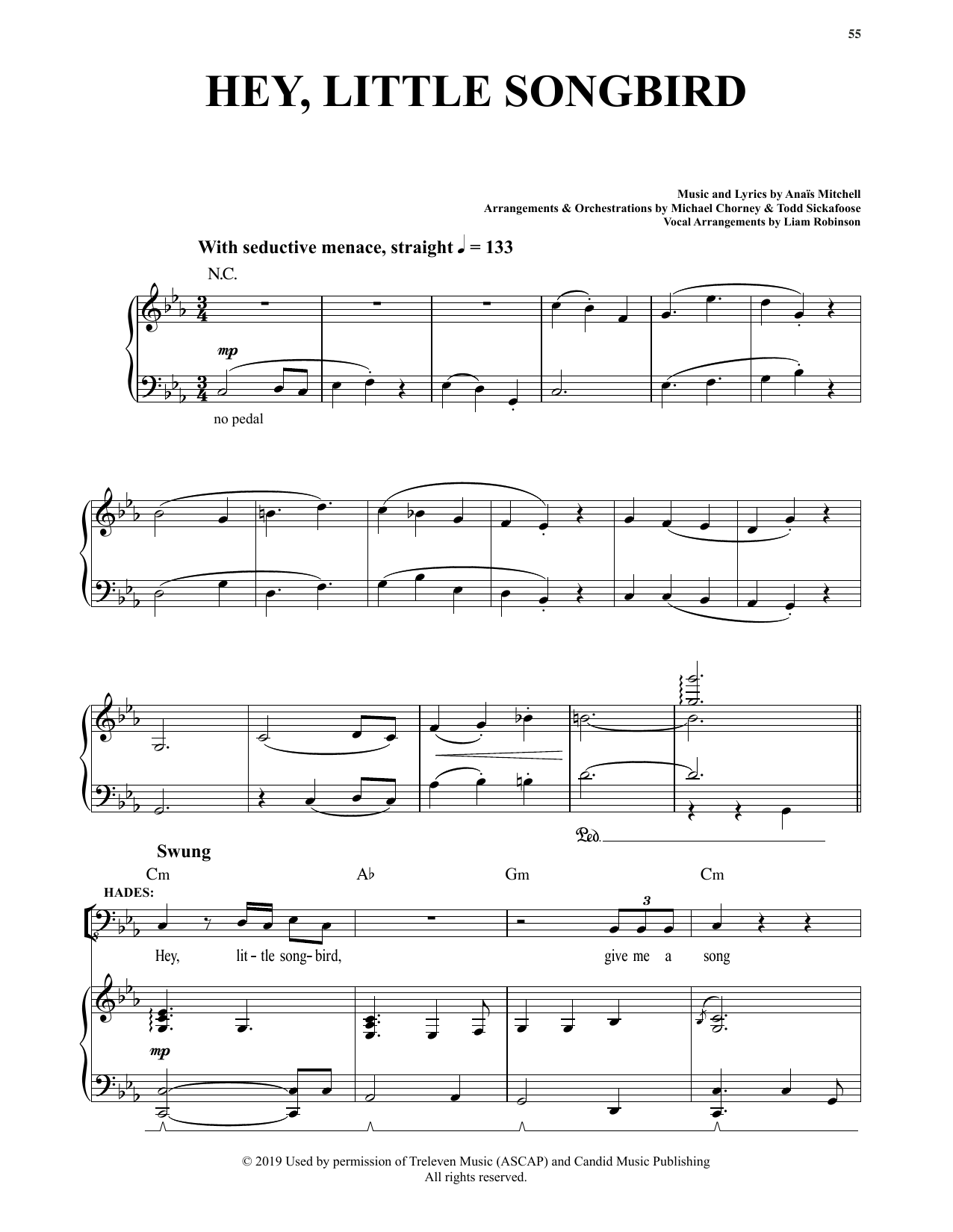 Anais Mitchell Hey, Little Songbird (from Hadestown) Sheet Music Notes & Chords for Piano & Vocal - Download or Print PDF