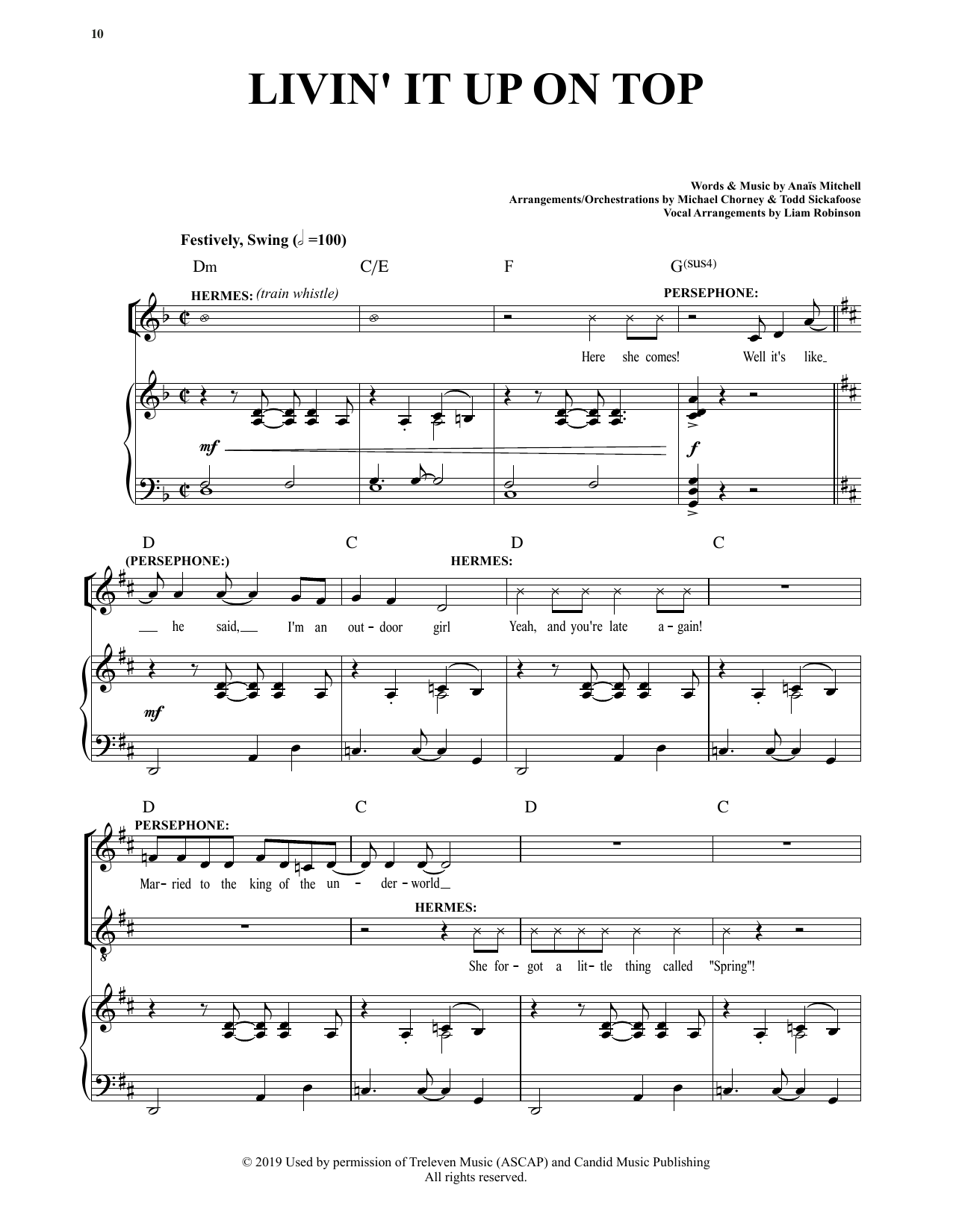 Anais Mitchell Livin' It Up On Top (from Hadestown) Sheet Music Notes & Chords for Piano & Vocal - Download or Print PDF