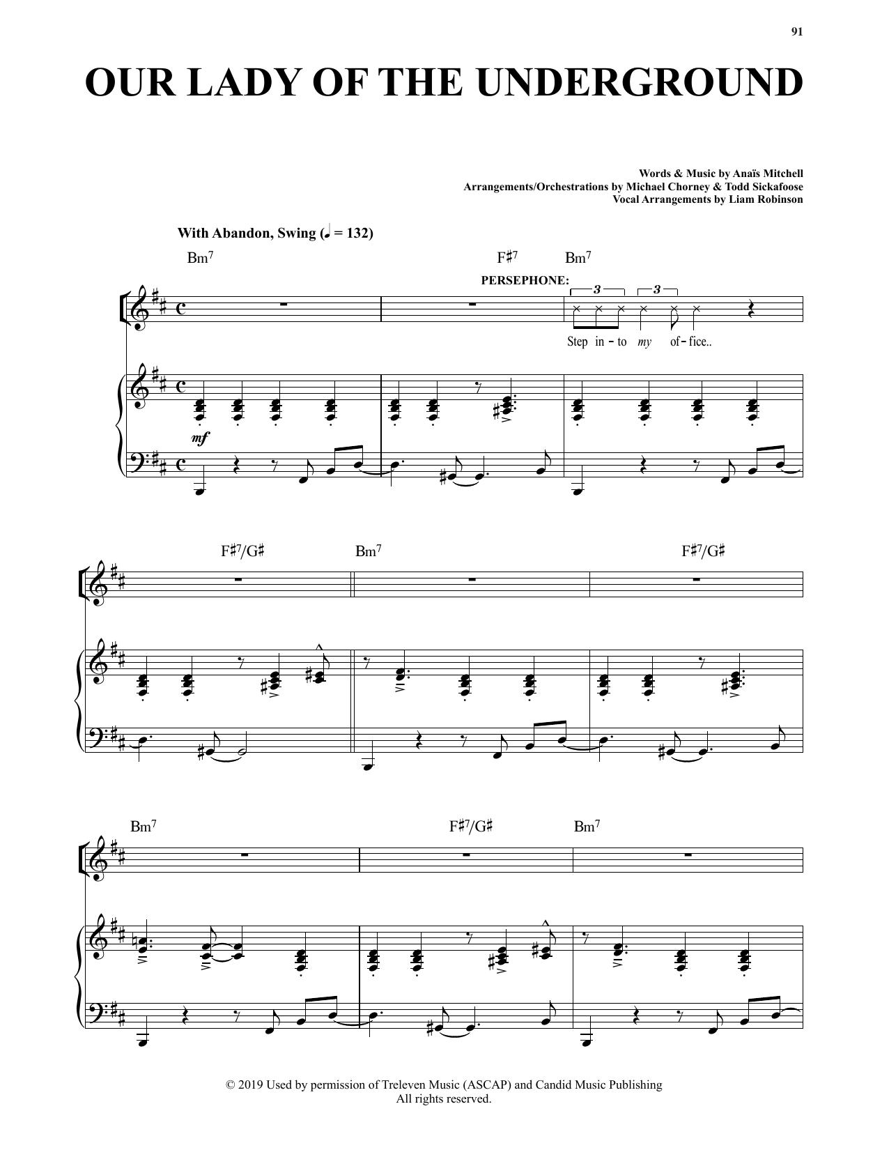 Anais Mitchell Our Lady Of The Underground (from Hadestown) Sheet Music Notes & Chords for Piano & Vocal - Download or Print PDF