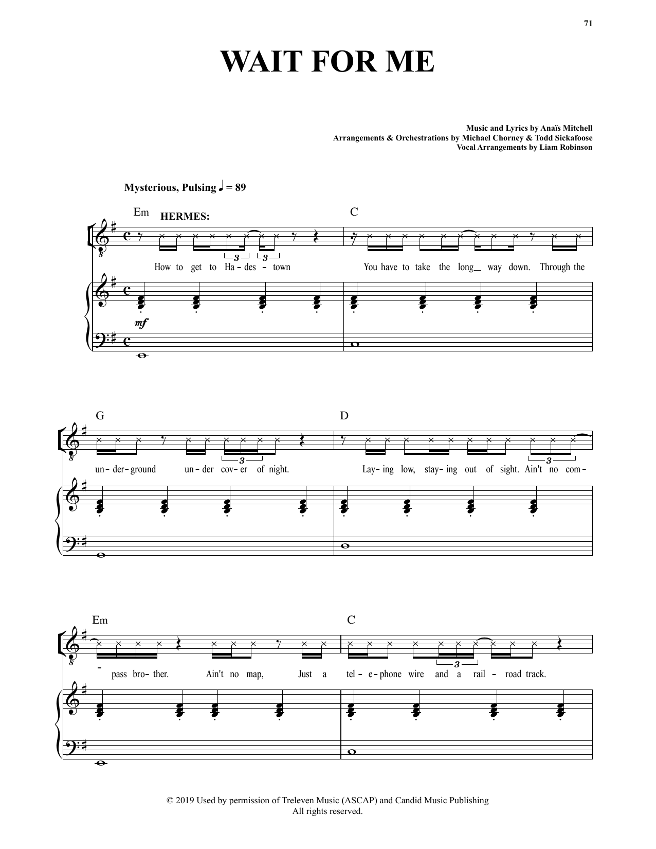 Anais Mitchell Wait For Me (from Hadestown) Sheet Music Notes & Chords for Piano & Vocal - Download or Print PDF