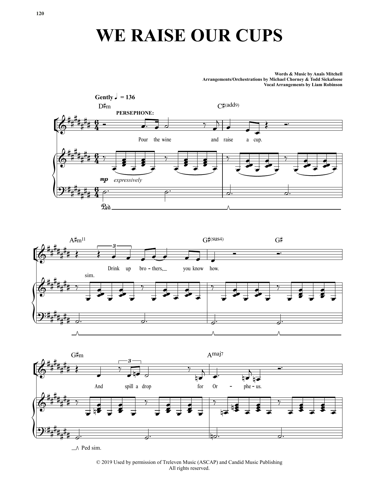 Anais Mitchell We Raise Our Cups (from Hadestown) Sheet Music Notes & Chords for Piano & Vocal - Download or Print PDF