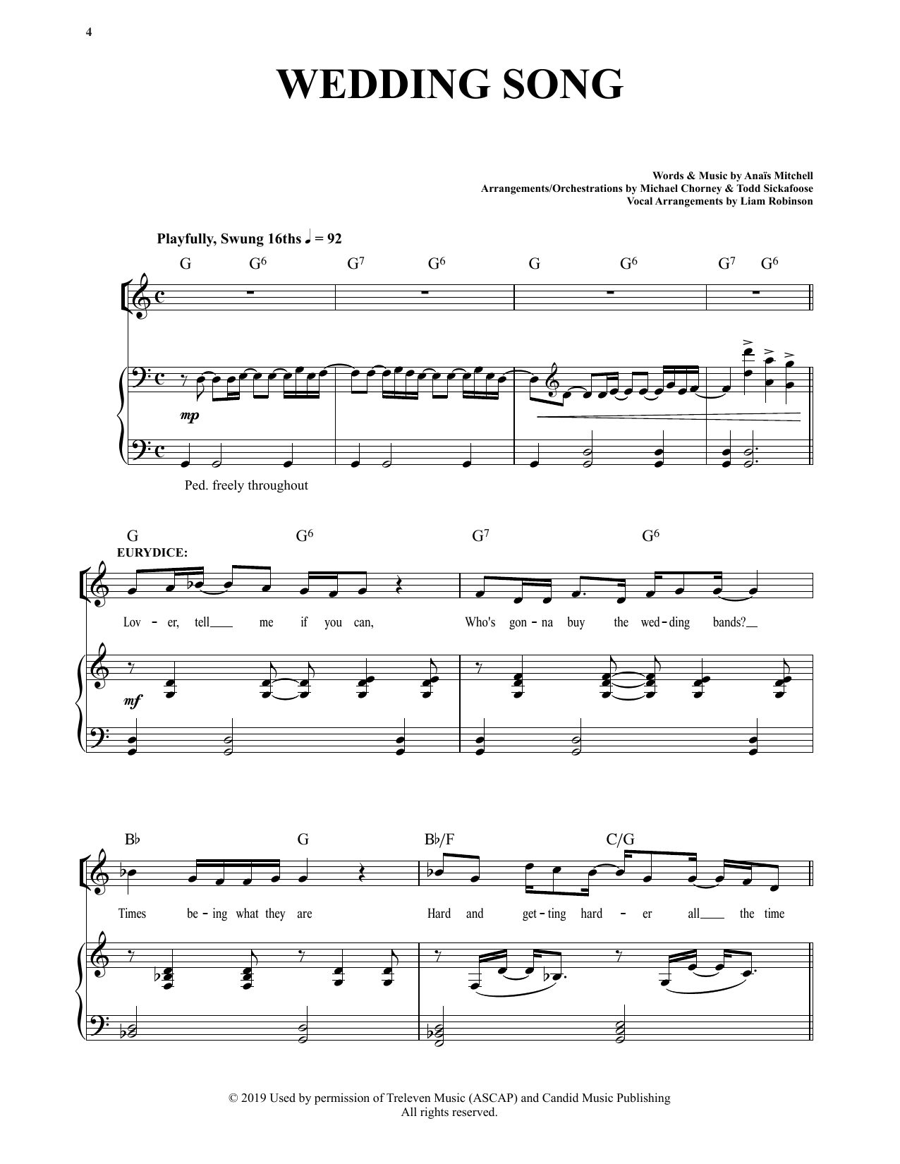 Anais Mitchell Wedding Song (from Hadestown) Sheet Music Notes & Chords for Piano & Vocal - Download or Print PDF