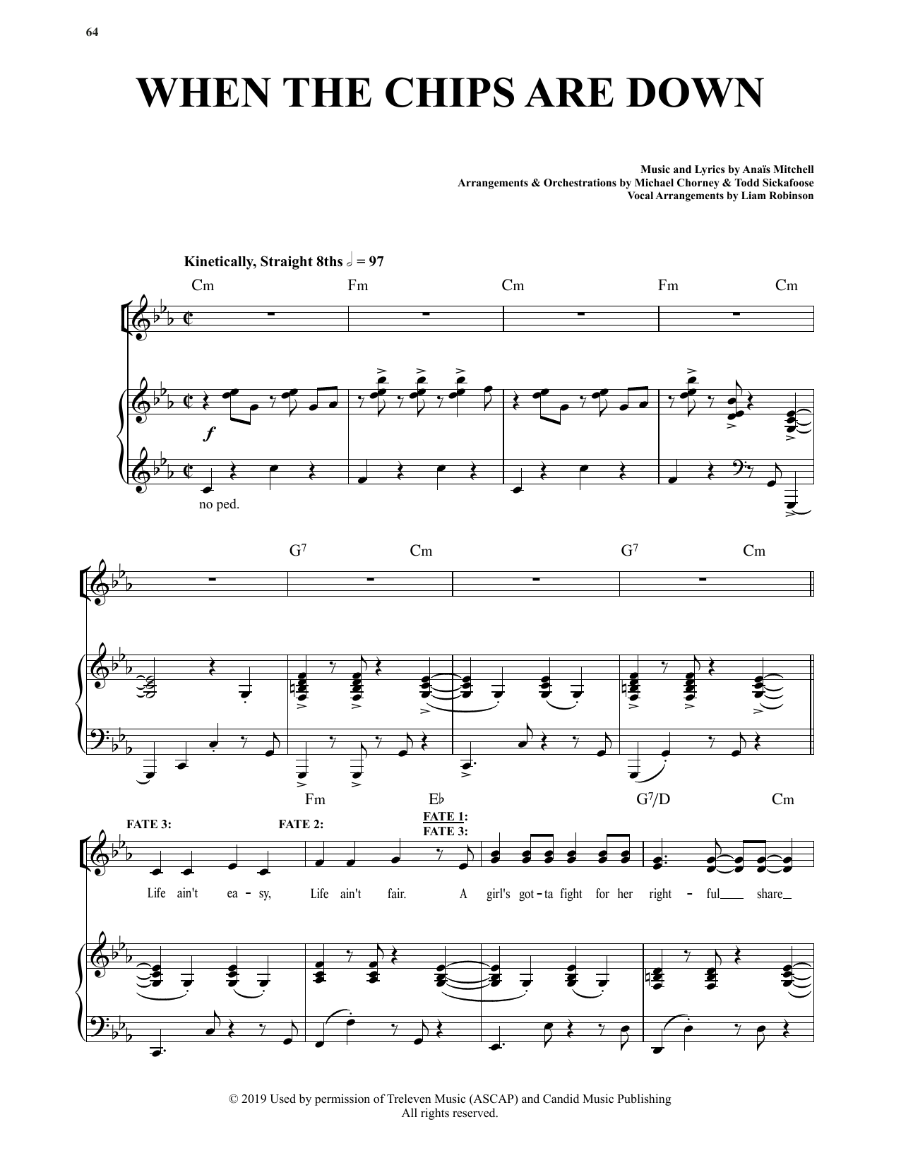 Anais Mitchell When The Chips Are Down (from Hadestown) Sheet Music Notes & Chords for Piano & Vocal - Download or Print PDF