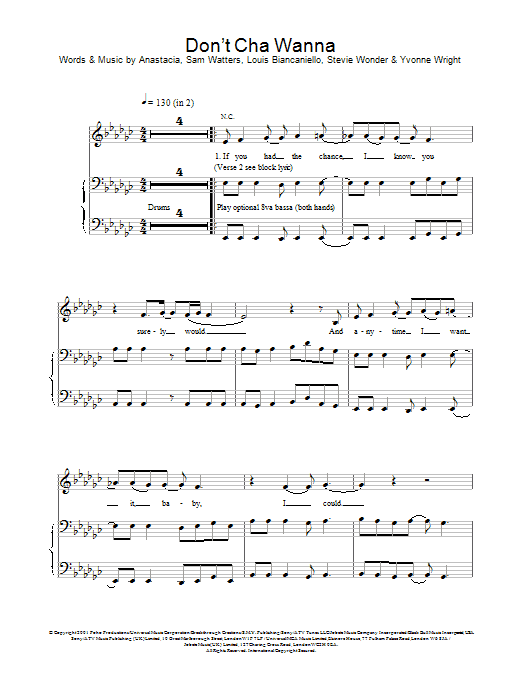 Anastacia Don't Cha Wanna Sheet Music Notes & Chords for Piano, Vocal & Guitar - Download or Print PDF