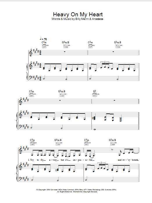 Anastacia Heavy On My Heart Sheet Music Notes & Chords for Keyboard - Download or Print PDF