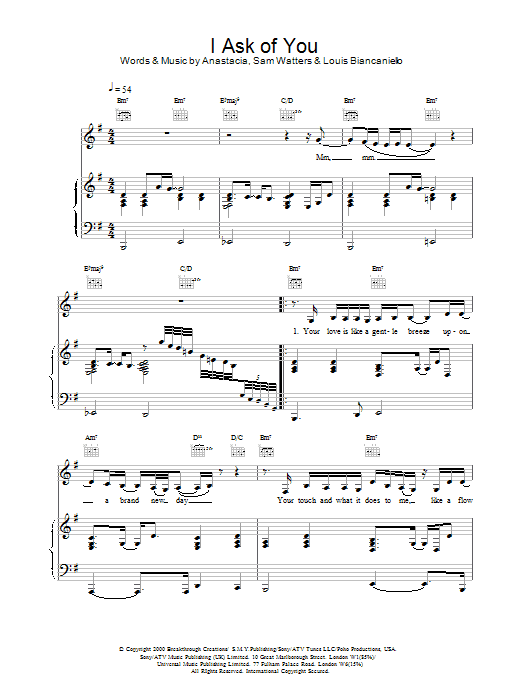 Anastacia I Ask Of You Sheet Music Notes & Chords for Piano, Vocal & Guitar - Download or Print PDF