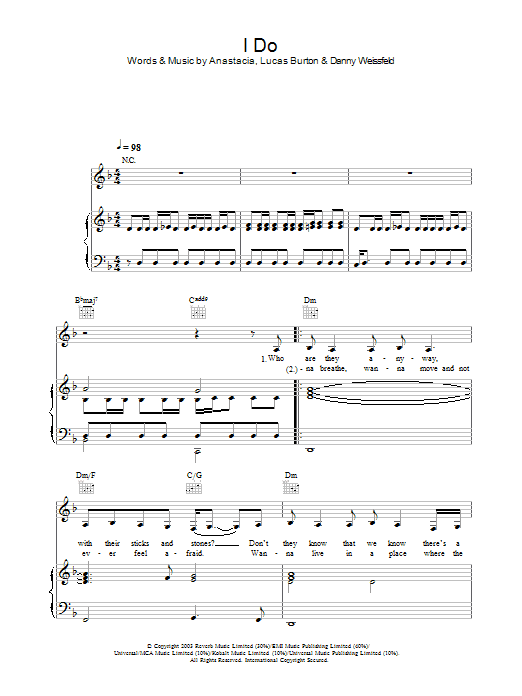 Anastacia I Do Sheet Music Notes & Chords for Piano, Vocal & Guitar - Download or Print PDF