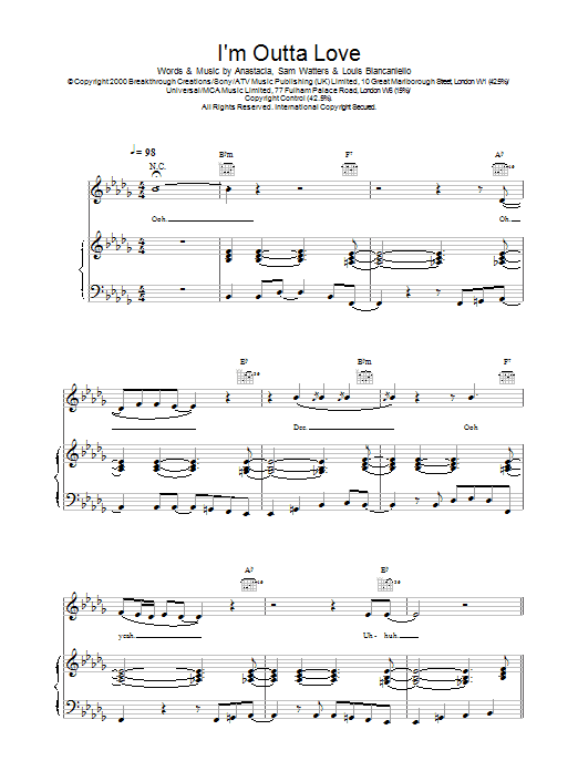 Anastacia I'm Outta Love Sheet Music Notes & Chords for Recorder - Download or Print PDF