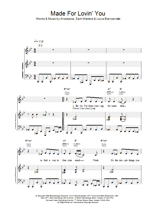 Anastacia Made For Loving You Sheet Music Notes & Chords for Piano, Vocal & Guitar - Download or Print PDF