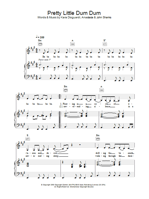 Anastacia Pretty Little Dum Dum Sheet Music Notes & Chords for Piano, Vocal & Guitar - Download or Print PDF