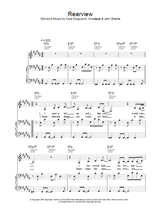 Anastacia Rearview Sheet Music Notes & Chords for Piano, Vocal & Guitar - Download or Print PDF