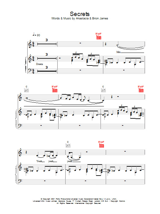 Anastacia Secrets Sheet Music Notes & Chords for Piano, Vocal & Guitar - Download or Print PDF