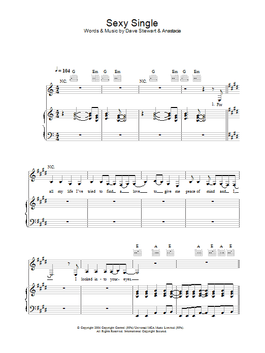 Anastacia Sexy Single Sheet Music Notes & Chords for Piano, Vocal & Guitar - Download or Print PDF