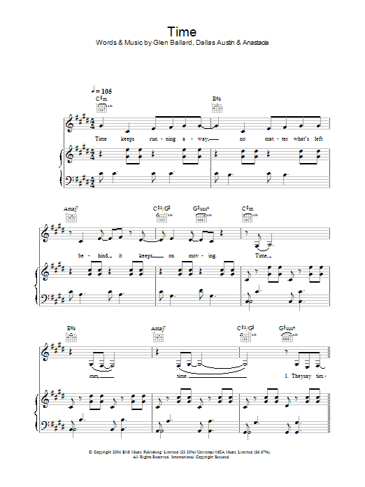 Anastacia Time Sheet Music Notes & Chords for Piano, Vocal & Guitar - Download or Print PDF