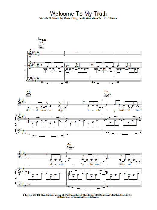 Anastacia Welcome To My Truth Sheet Music Notes & Chords for Piano, Vocal & Guitar - Download or Print PDF